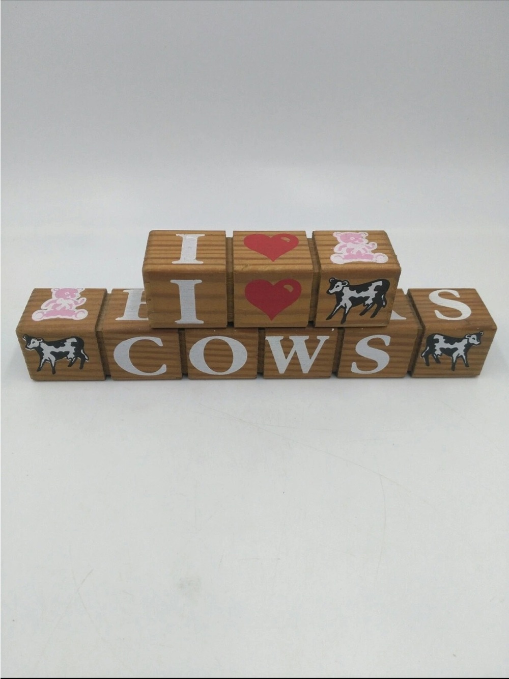 Vintage Wooden 'I ♥ cows, bears, dolls or pigs Decorative Blocks